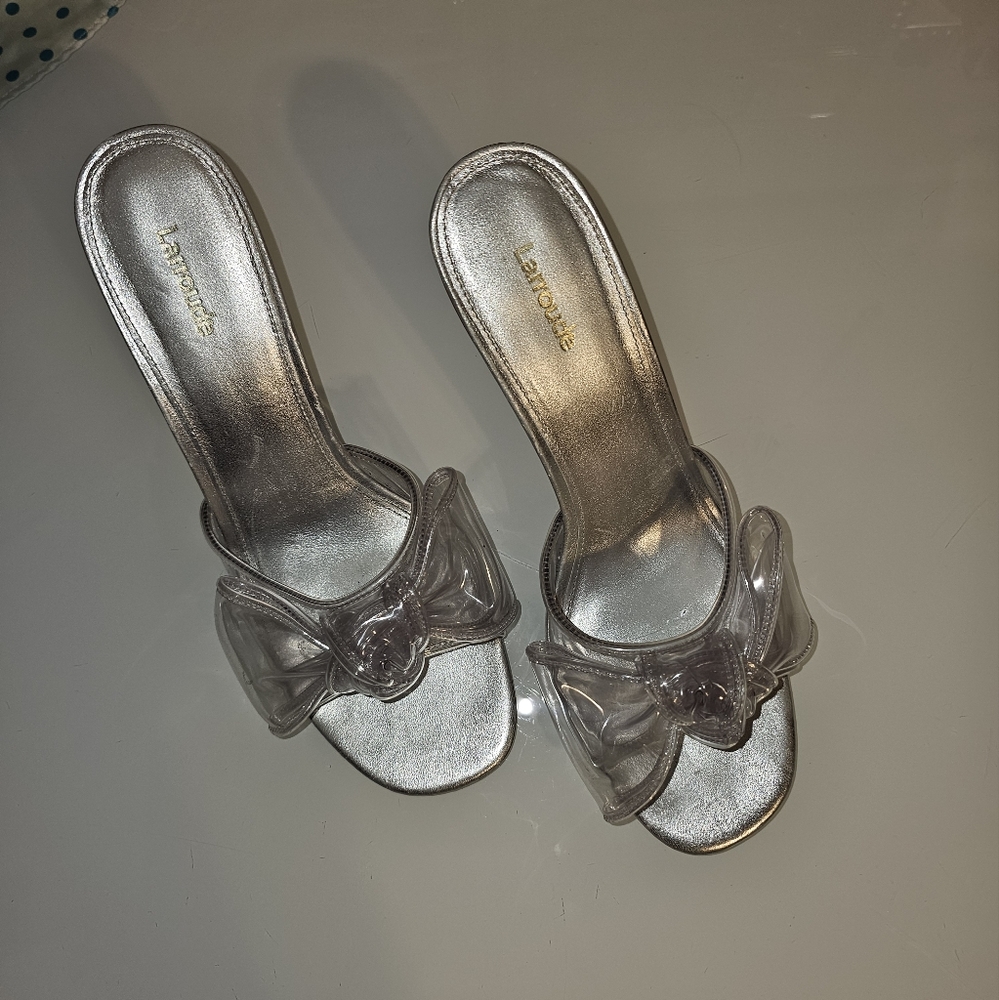 Larroude Clear Bow Slip On Heels
